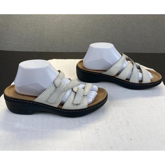 Clarks Collection Sandals Womens 9 M Merliah Karli Slide White Wedge Heels - Picture 1 of 10